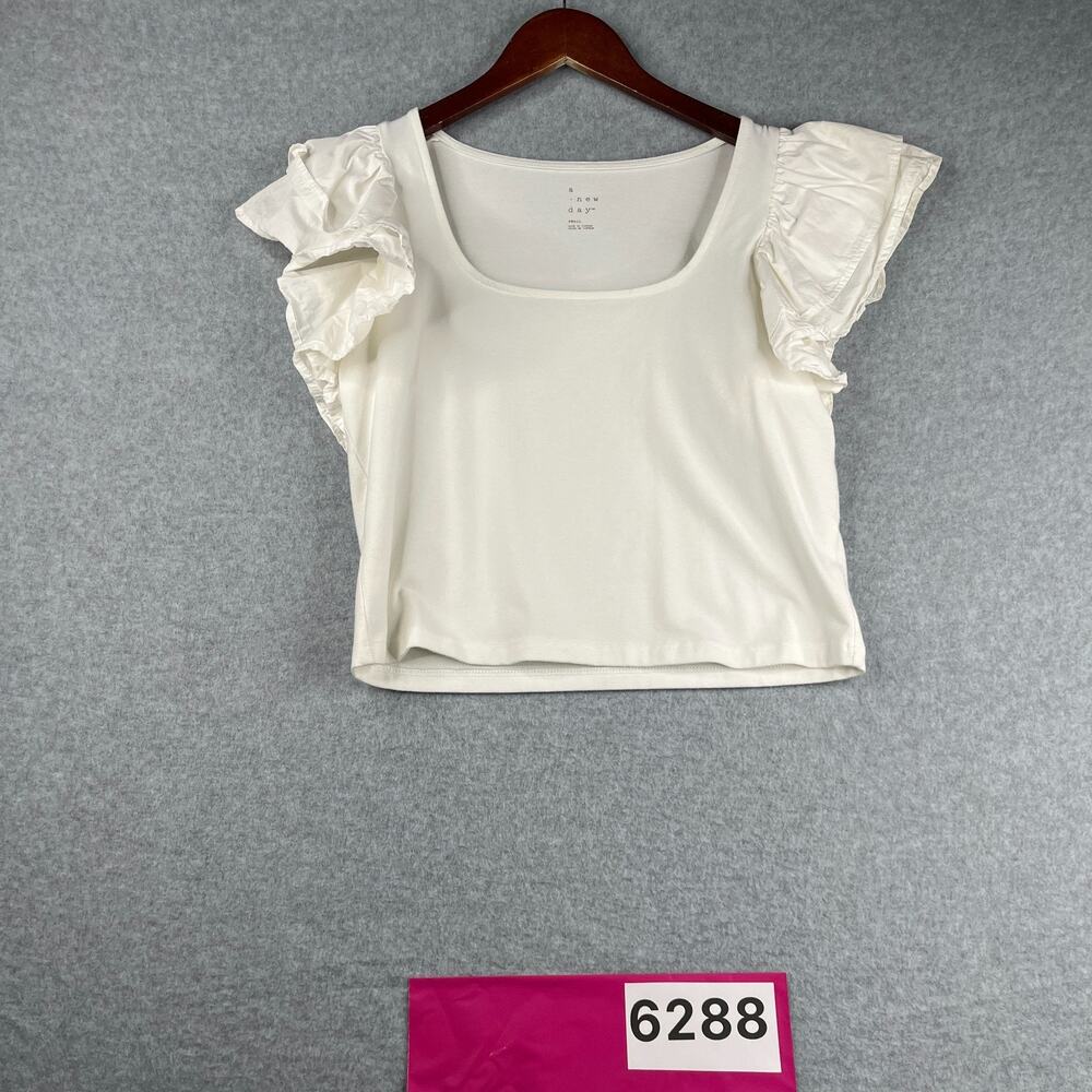A New Day T Shirt Sleeve Ruffles Womens Size Small White Crop